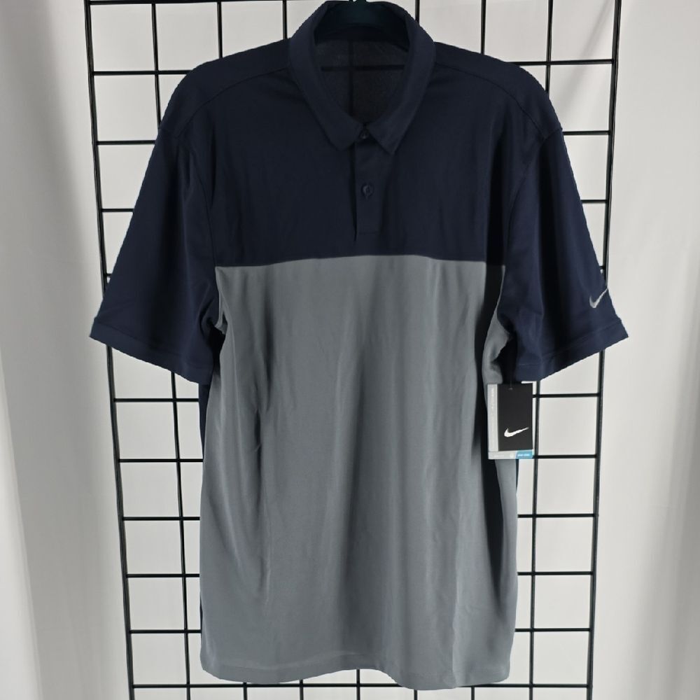Nike Golf Men's Two-Tone Polo Shirt - Dark Blue and Gray Dri-Fit SIZE M NEW